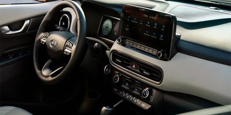 Hyundai Kona interior dashboard with touchscreen infotainment system