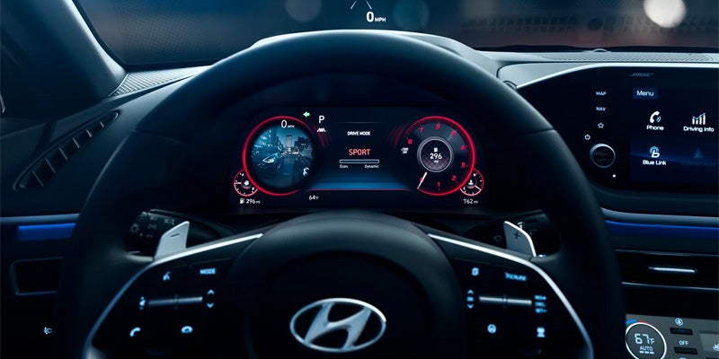 Hyundai Sonata N Line digital instrument cluster and steering wheel